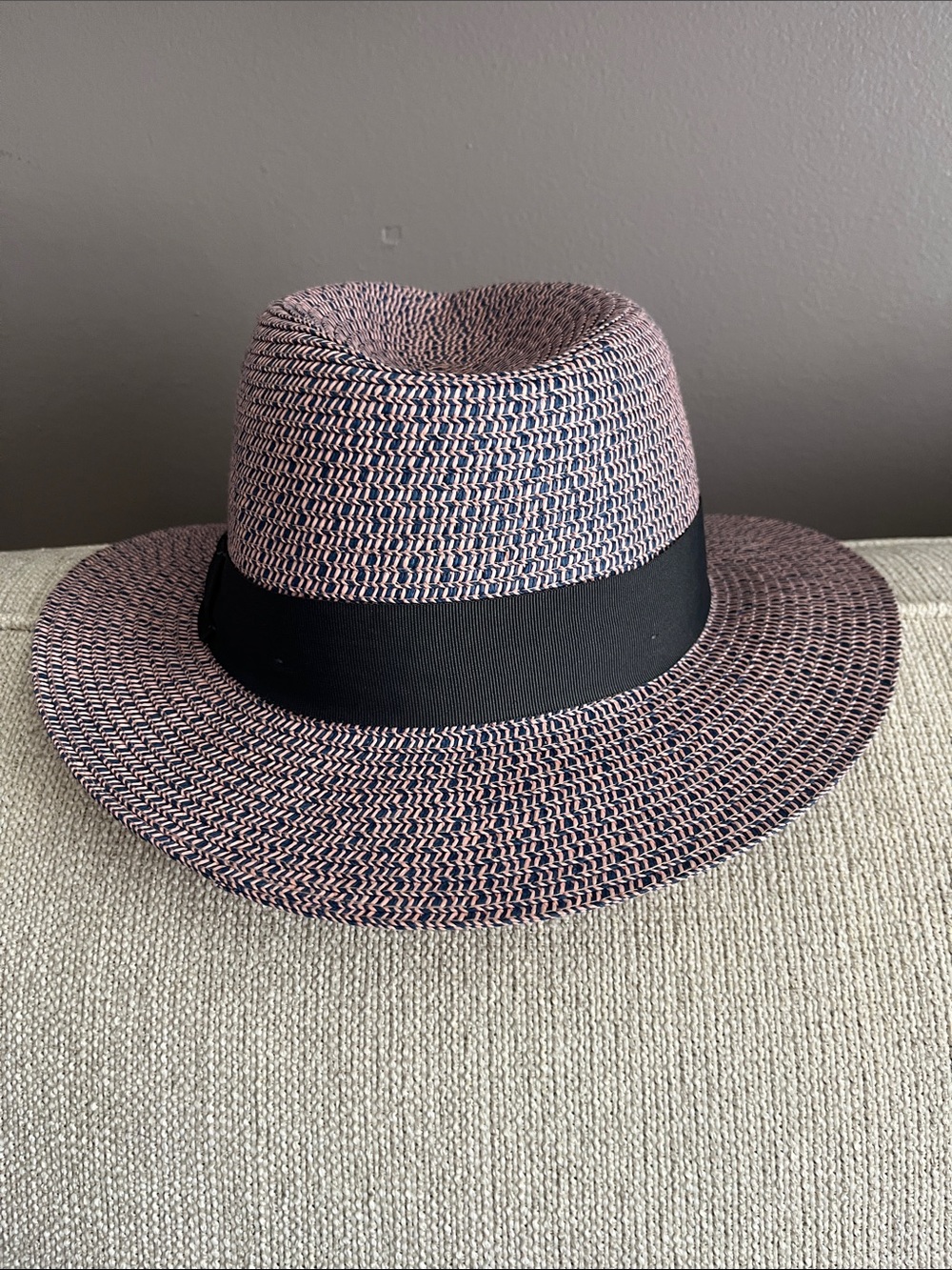 Olive & Pique Pink Straw Fedora with Black Trim - Picture 3 of 6